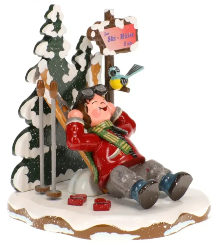 Hubrig, figurines pour enfant Village De Noël Miniature|Skieur Au Repos - Village De Noël Miniature