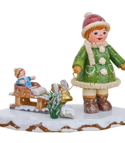 Hubrig, figurines pour enfant Village De Noël Miniature|Village De Noël Miniature, Fillette Avec Petit Frere Sur Luge
